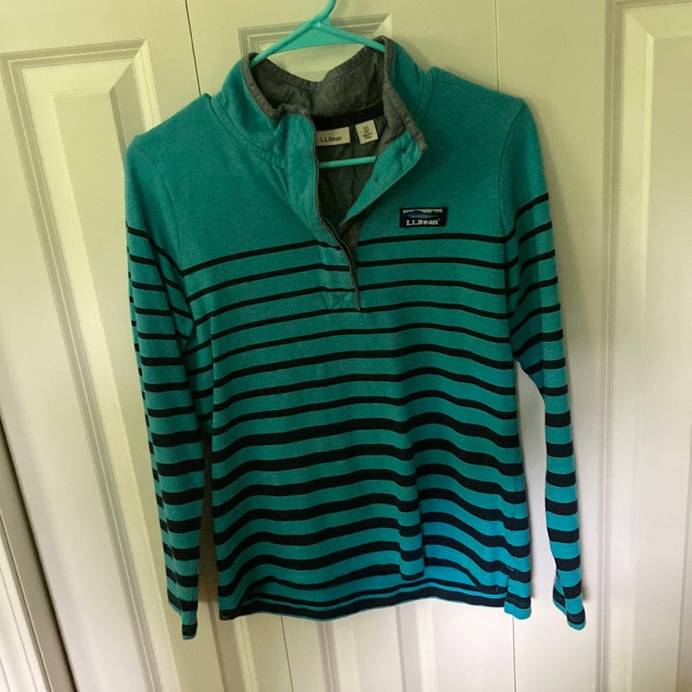 LL Bean Teal/Navy Striped Pullover XS